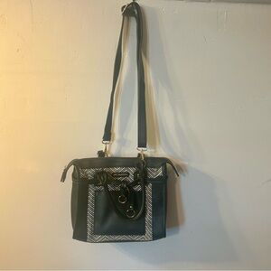 Big Buddha Straw Satchel Black and White Removable Shoulder Strap